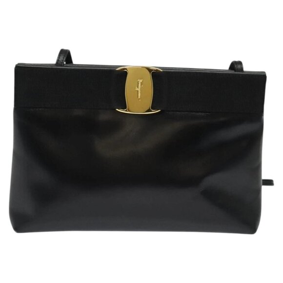 Salvatore Ferragamo Vala Shoulder Bag Leather Black Silver Auth - Picture 7 of 15